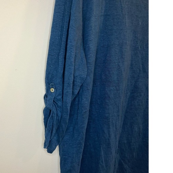 Adrienne Vittadini Womens 2X Blue 100% Linen 3/4 Sleeve Button Back‎ Knit Top - Picture 6 of 7